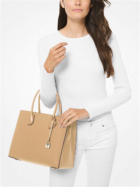 michael michael kors mercer large saffiano leather tote bag|michael kors large leather tote.